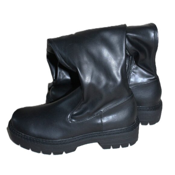 nwt ASOS Yours Clothing, Over The Knee Pull-On Chunky Cleat Boots in Black (11W) - Picture 13 of 14